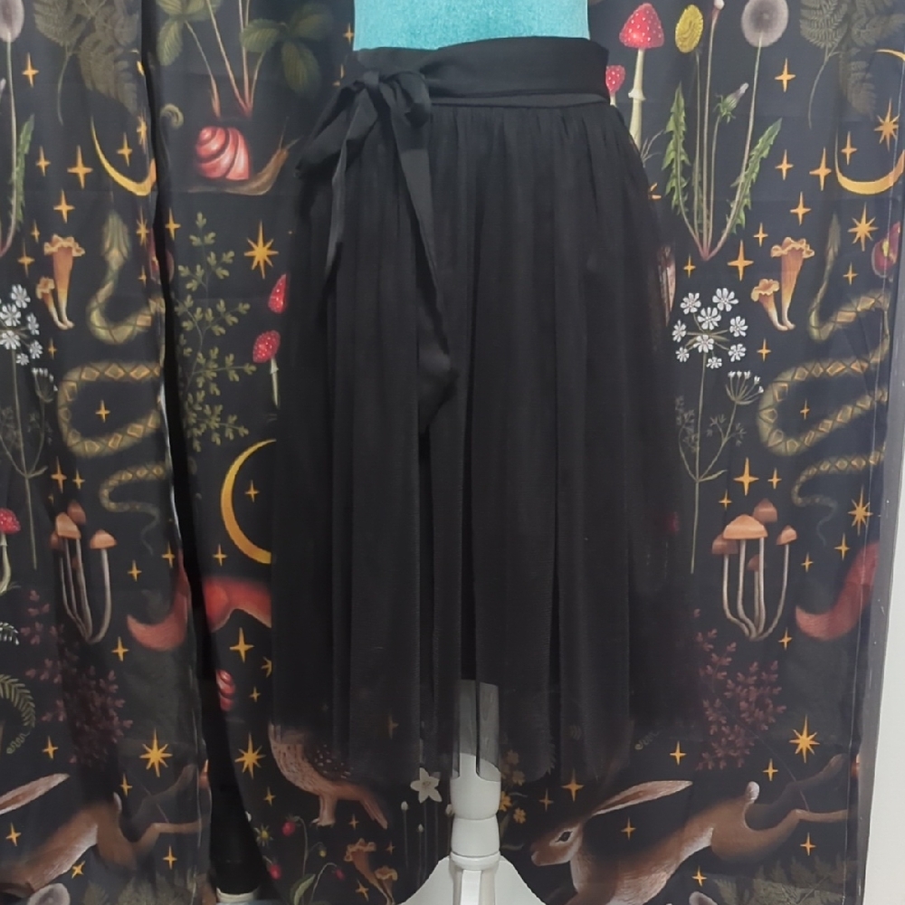See You Monday Black Tulle Midi Skirt with Tie